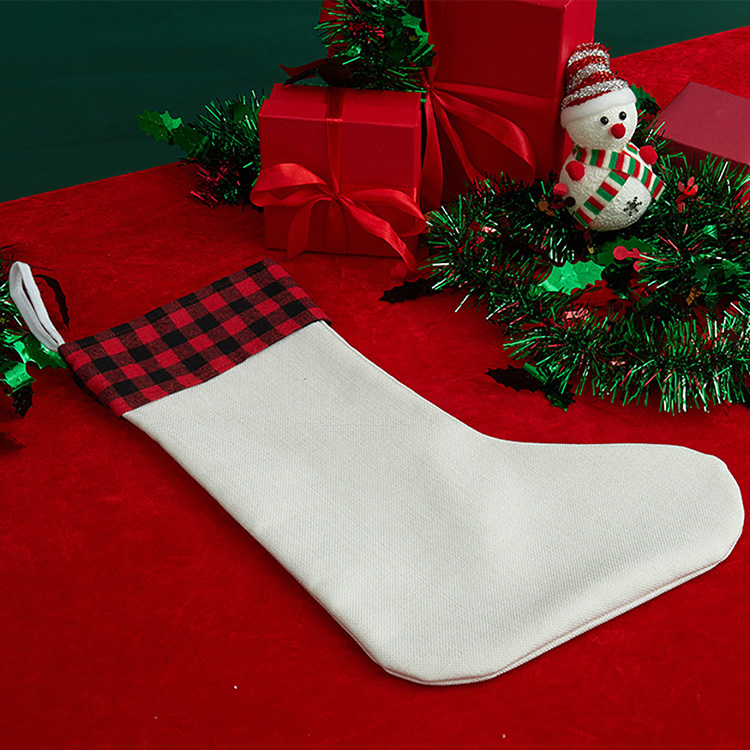 Sublimation Linen Christmas stockings with red plaid (20*43.5*30cm )