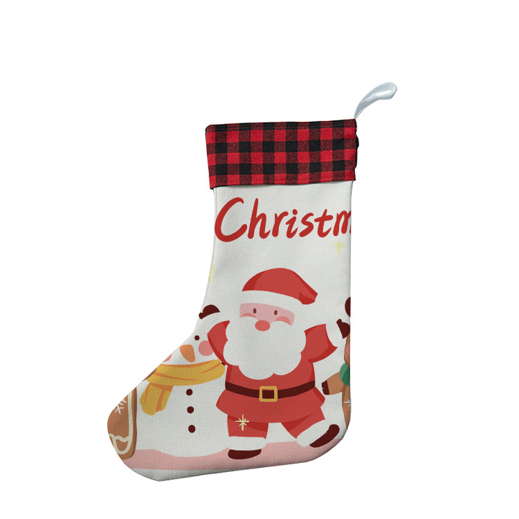 Sublimation Linen Christmas stockings with red plaid (20*43.5*30cm )