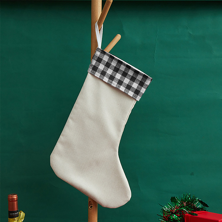 Sublimation Linen Christmas stockings with black plaid