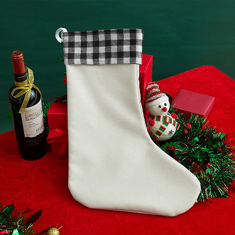 Sublimation Linen Christmas stockings with black plaid