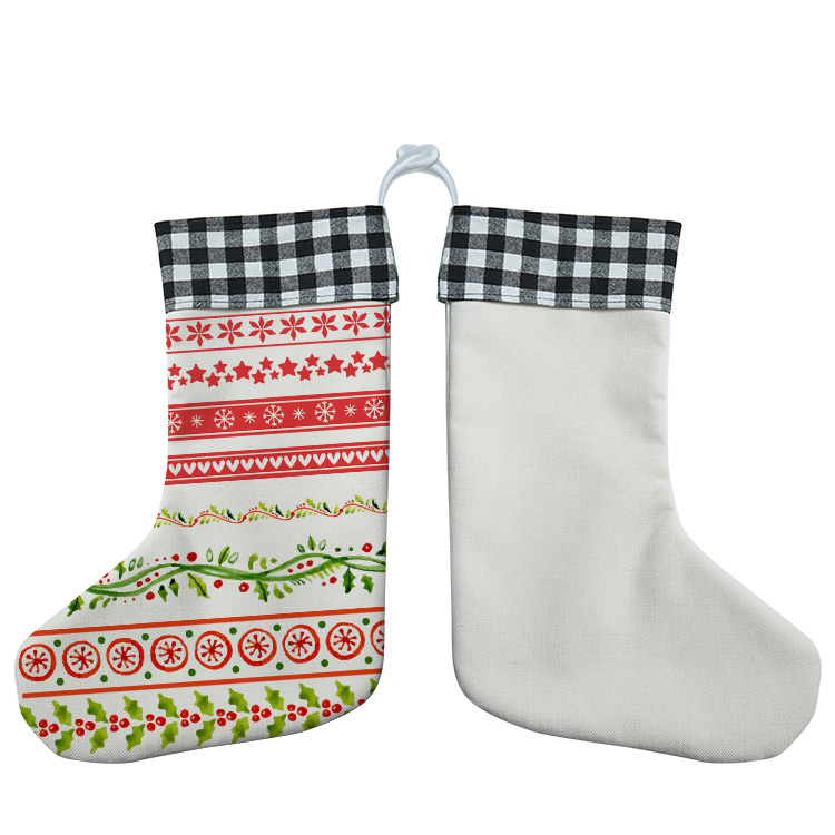 Sublimation Linen Christmas stockings with black plaid