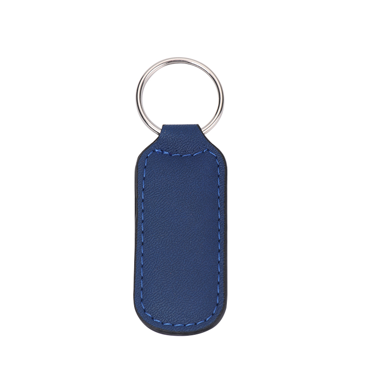 Laser Blank Rectangle Leather Keychains-blue
