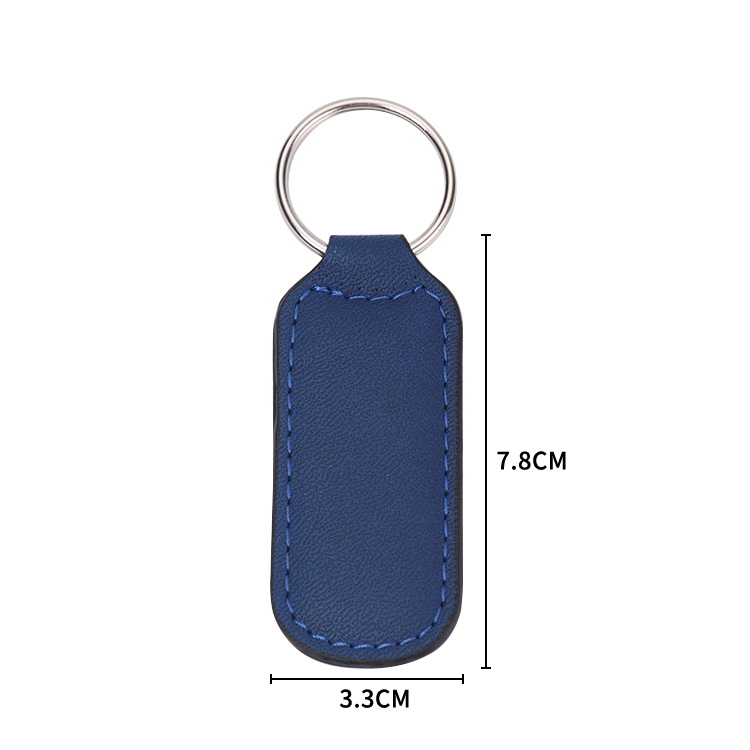 Laser Blank Rectangle Leather Keychains-blue