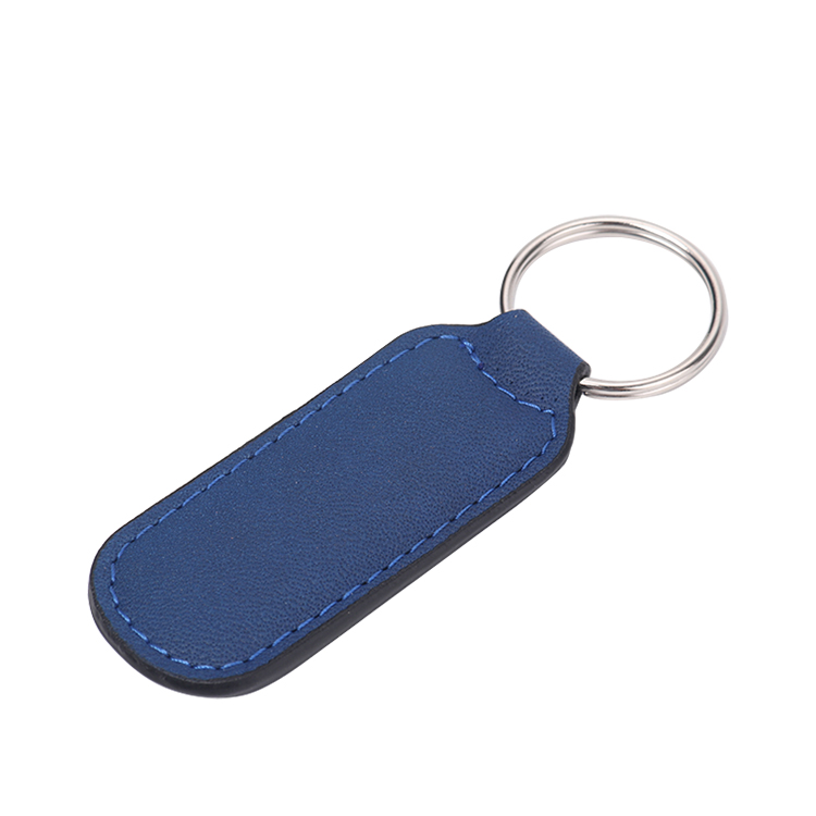 Laser Blank Rectangle Leather Keychains-blue