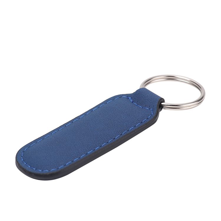 Laser Blank Rectangle Leather Keychains-blue