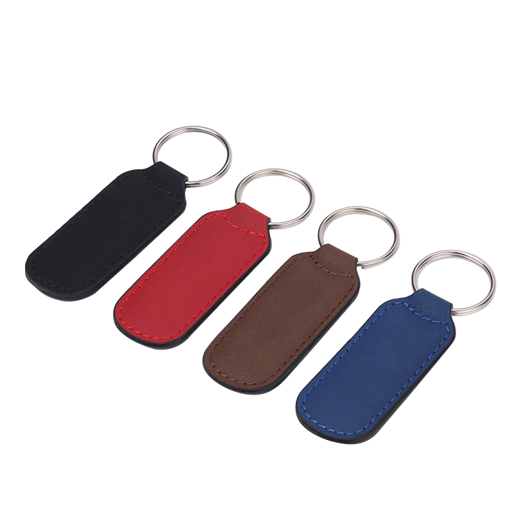 Laser Blank Rectangle Leather Keychains-blue