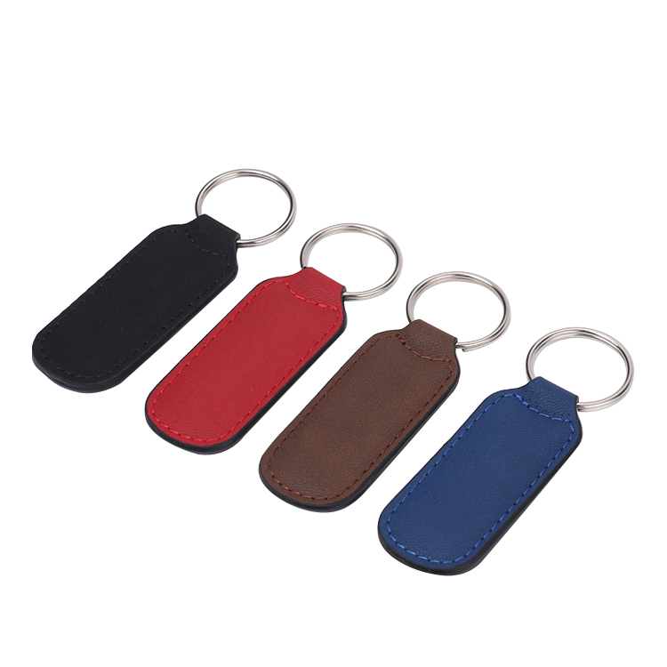 Laser Blank Rectangle Leather Keychains-black