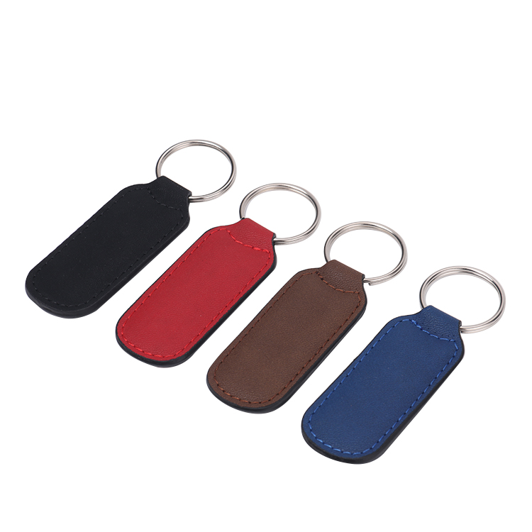 Laser Blank Rectangle Leather Keychains-brown