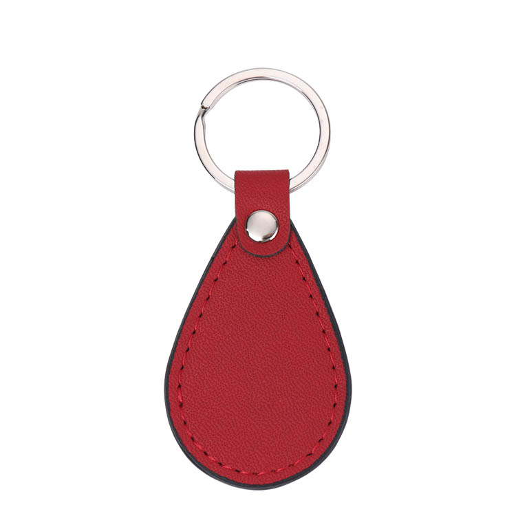 Laser Engraving Blank Teardrop Shape Leather keychains-red