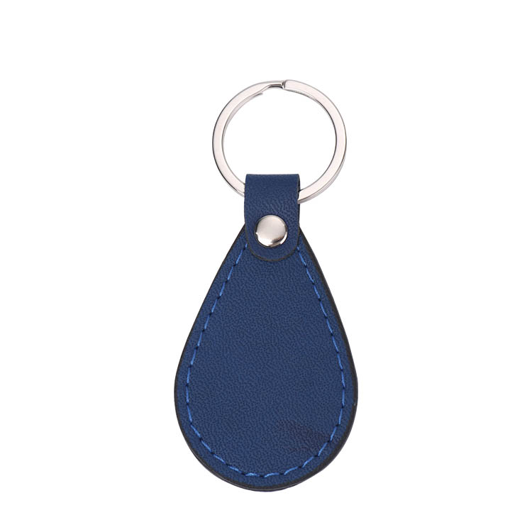 Laser Engraving Blank Teardrop Shape Leather keychains-blue
