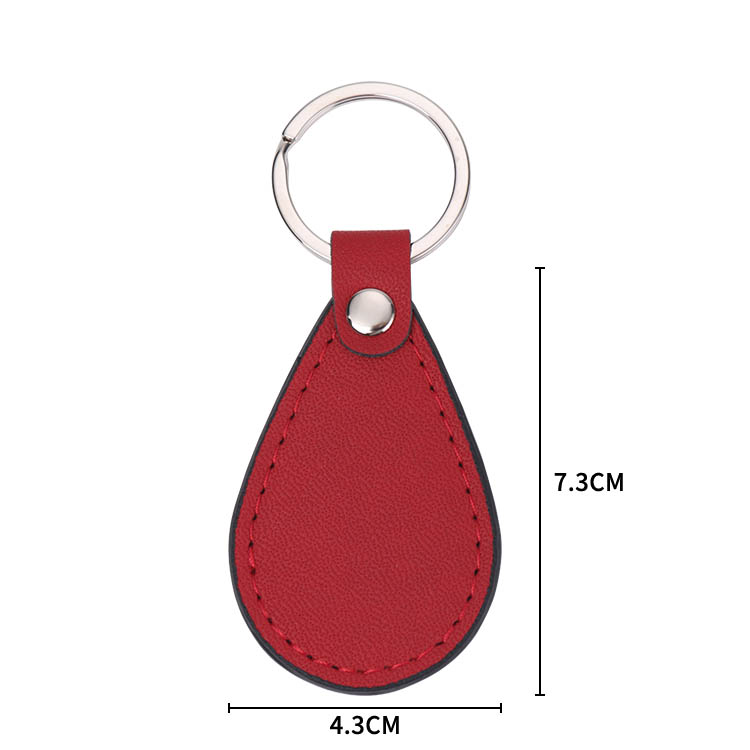 Laser Engraving Blank Teardrop Shape Leather keychains-red