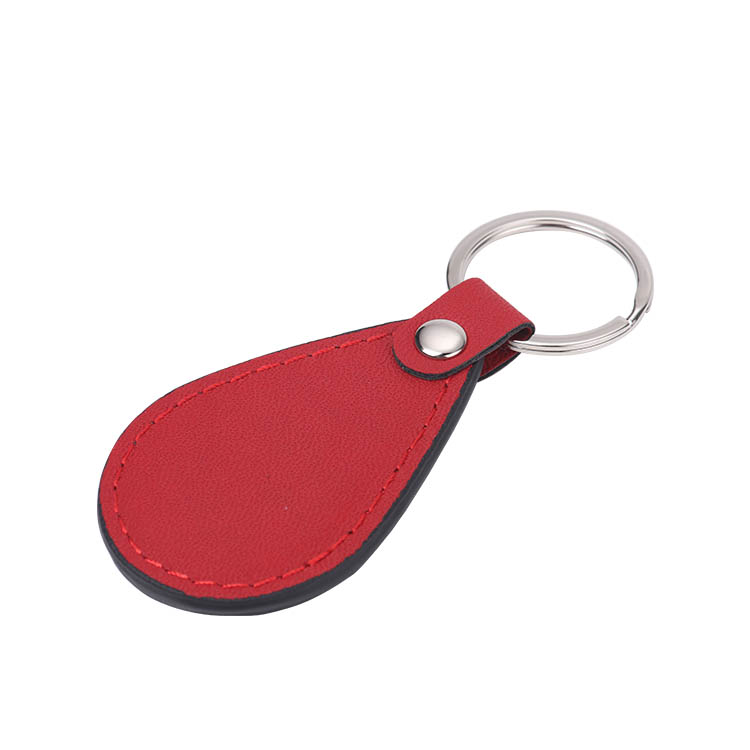 Laser Engraving Blank Teardrop Shape Leather keychains-red