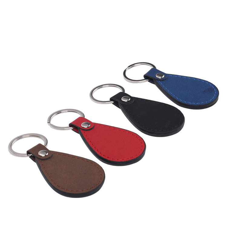 Laser Engraving Blank Teardrop Shape Leather keychains-red