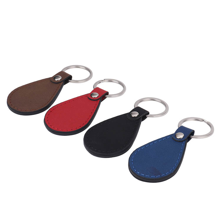 Laser Engraving Blank Teardrop Shape Leather keychains-red