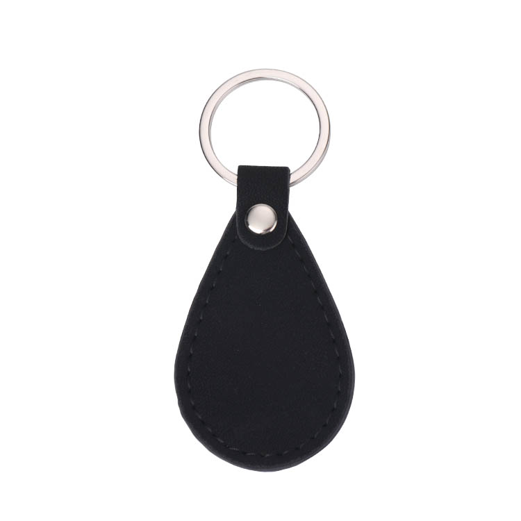 Laser Engraving Blank Teardrop Shape Leather keychains-black