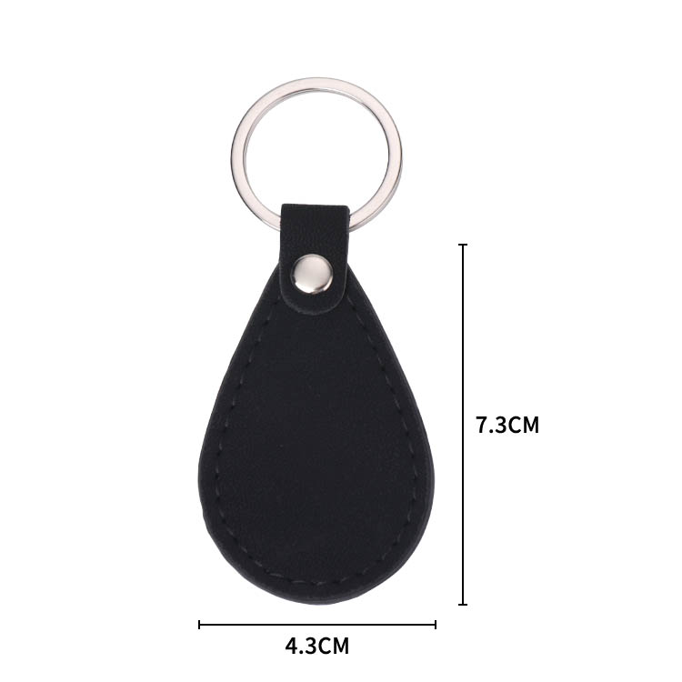 Laser Engraving Blank Teardrop Shape Leather keychains-black