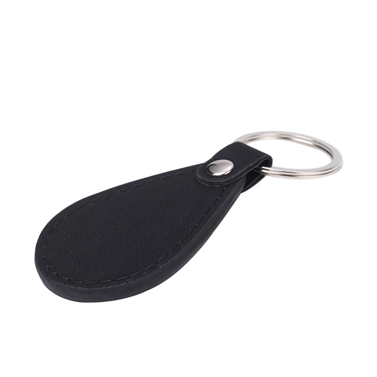 Laser Engraving Blank Teardrop Shape Leather keychains-black