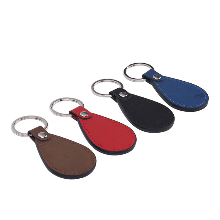 Laser Engraving Blank Teardrop Shape Leather keychains-black