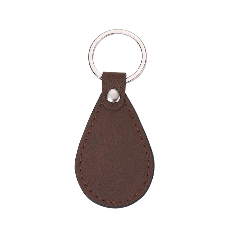 Laser Engraving Blank Teardrop Shape Leather keychains-brown