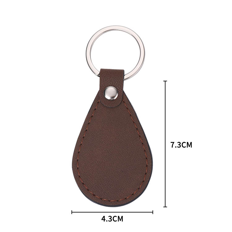 Laser Engraving Blank Teardrop Shape Leather keychains-brown