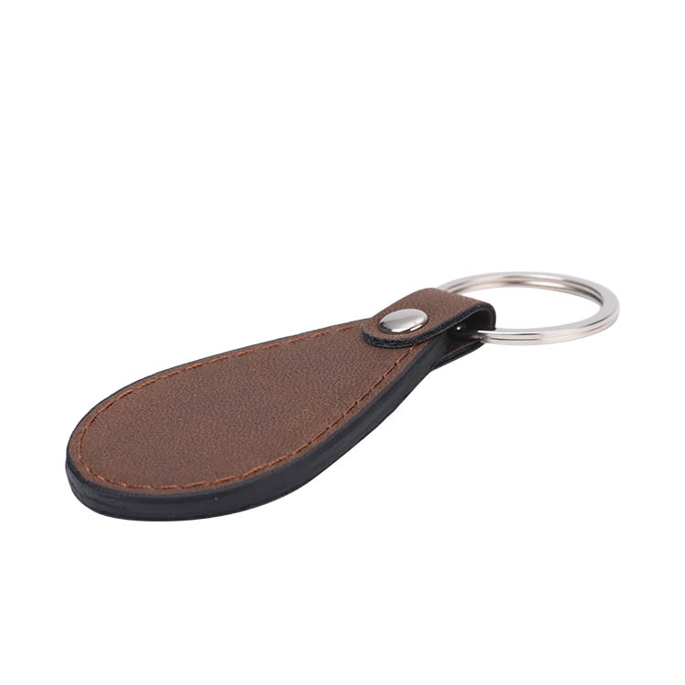 Laser Engraving Blank Teardrop Shape Leather keychains-brown