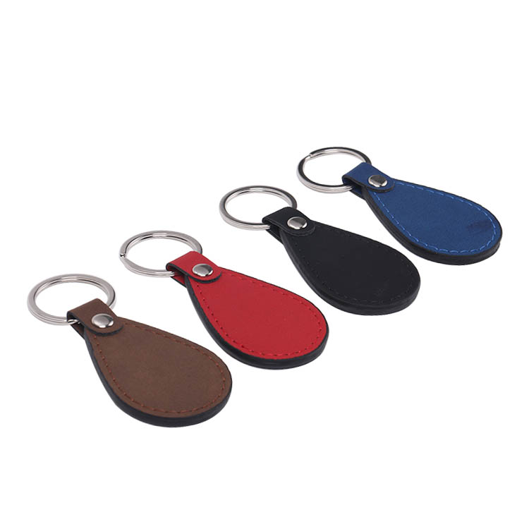 Laser Engraving Blank Teardrop Shape Leather keychains-brown