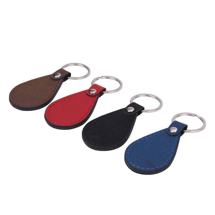 Laser Engraving Blank Teardrop Shape Leather keychains-brown