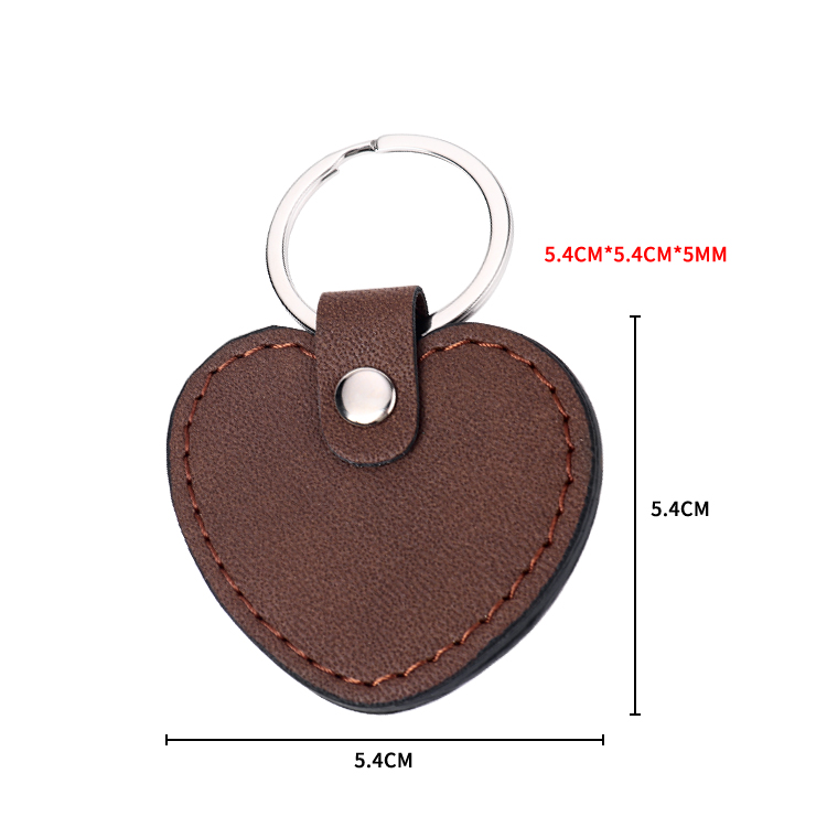 Laser Engraving Blank  Heart Shape Leather keychains-brown