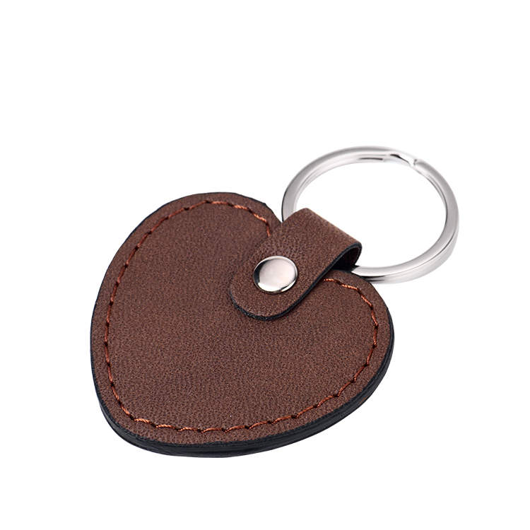 Laser Engraving Blank  Heart Shape Leather keychains-brown