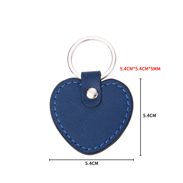 Laser Engraving Blank  Heart Shape Leather keychains-blue