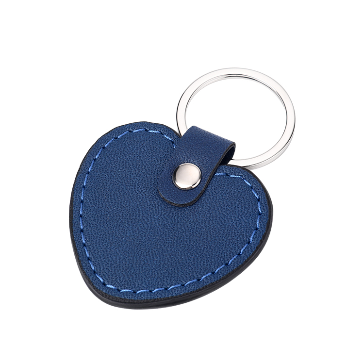 Laser Engraving Blank  Heart Shape Leather keychains-blue