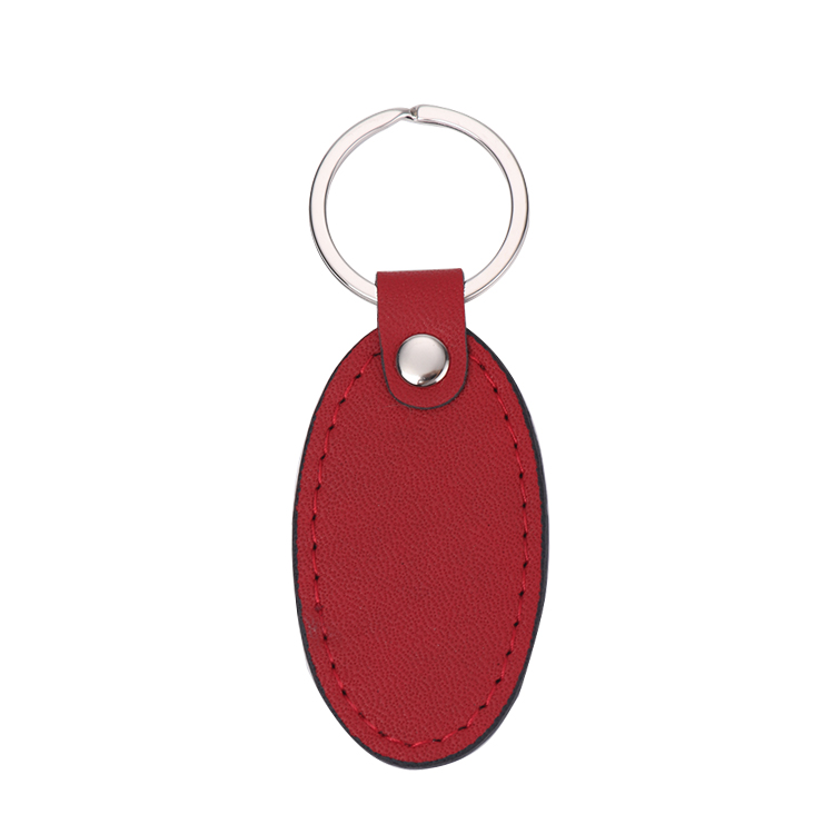 Laser Blank Oval Shape Leather Keychains-red