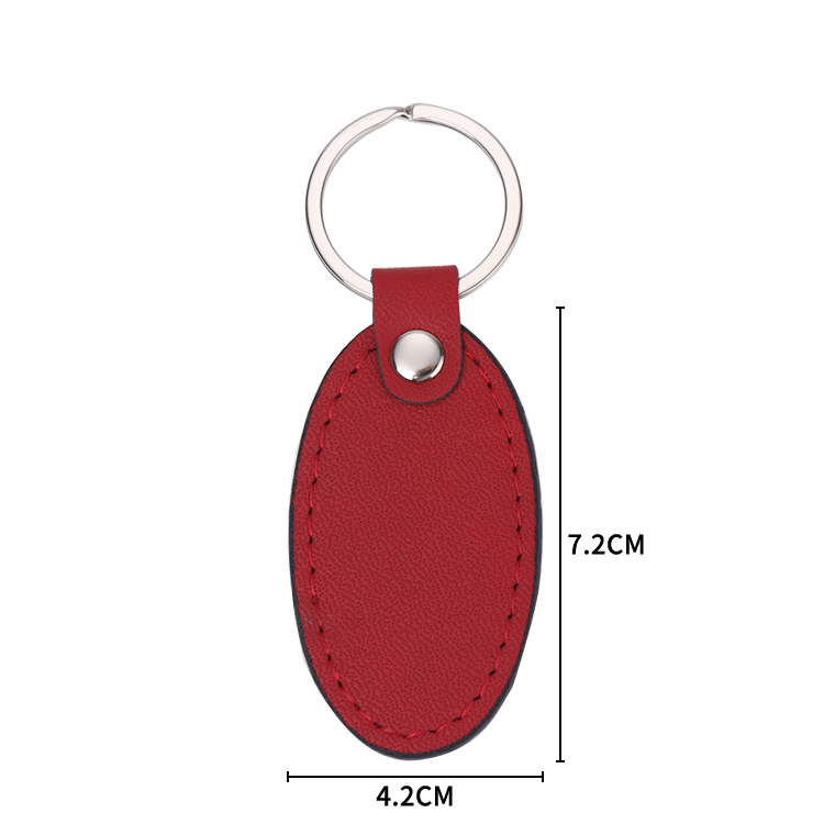 Laser Blank Oval Shape Leather Keychains-red