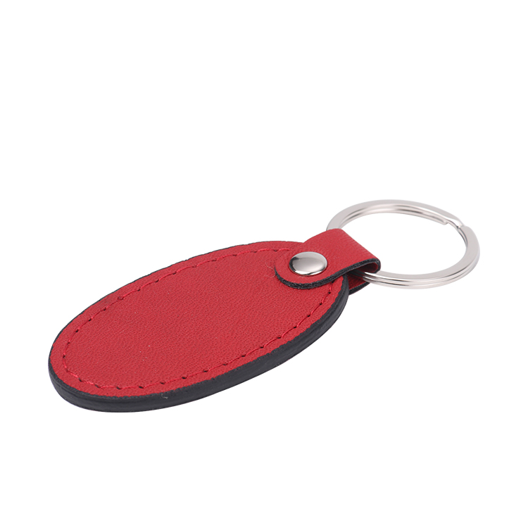 Laser Blank Oval Shape Leather Keychains-red