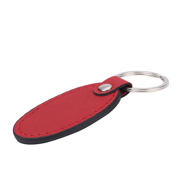 Laser Blank Oval Shape Leather Keychains-red