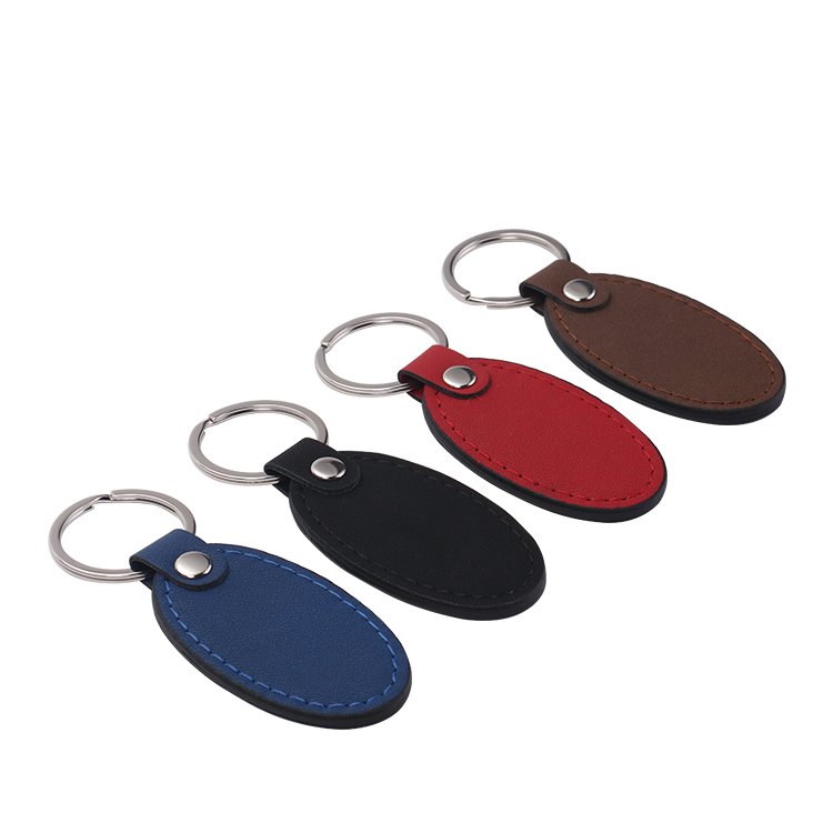 Laser Blank Oval Shape Leather Keychains-red