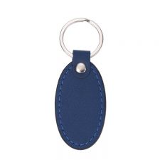 Laser Blank Oval Shape Leather Keychains-blue