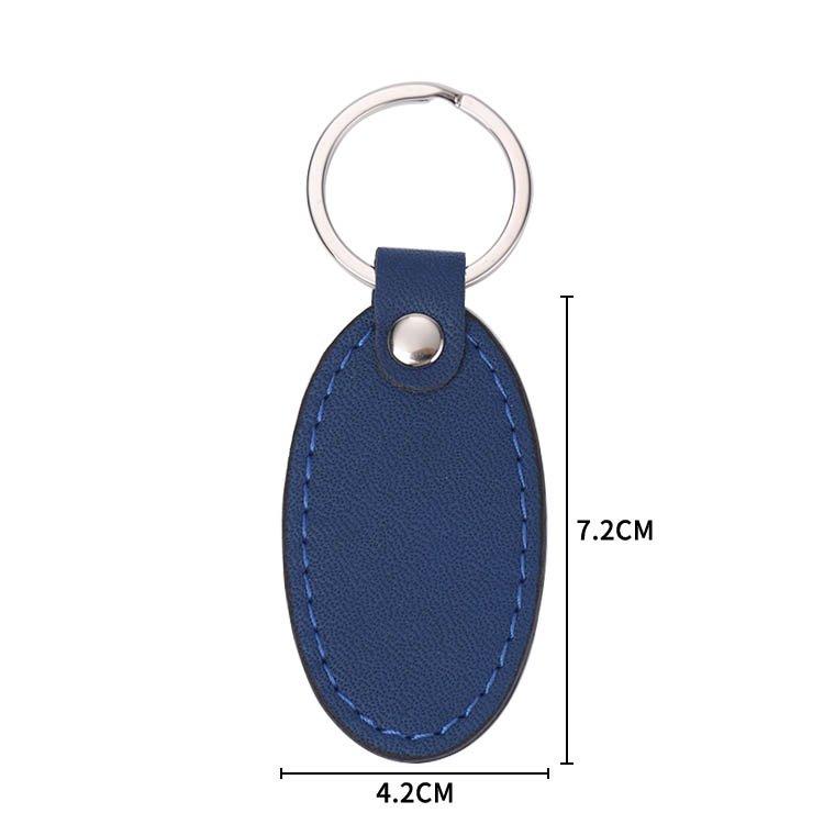 Laser Blank Oval Shape Leather Keychains-blue