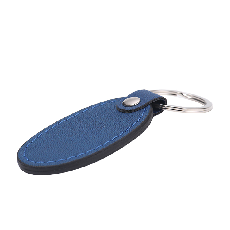 Laser Blank Oval Shape Leather Keychains-blue