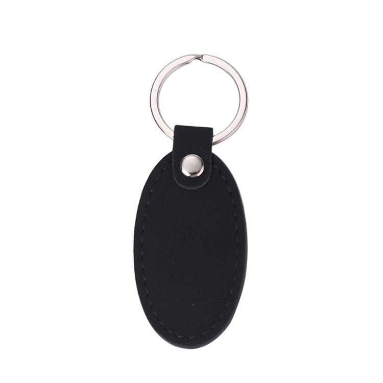 Laser Blank Oval Shape Leather Keychains-black