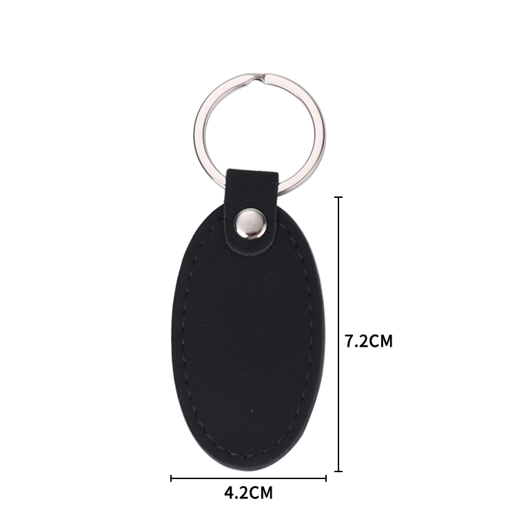 Laser Blank Oval Shape Leather Keychains-black