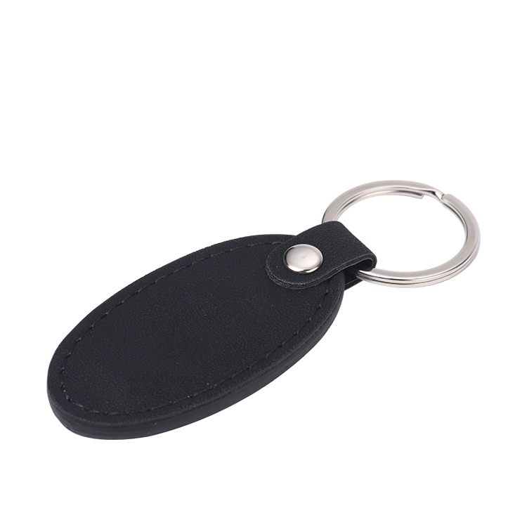 Laser Blank Oval Shape Leather Keychains-black