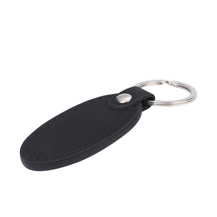 Laser Blank Oval Shape Leather Keychains-black