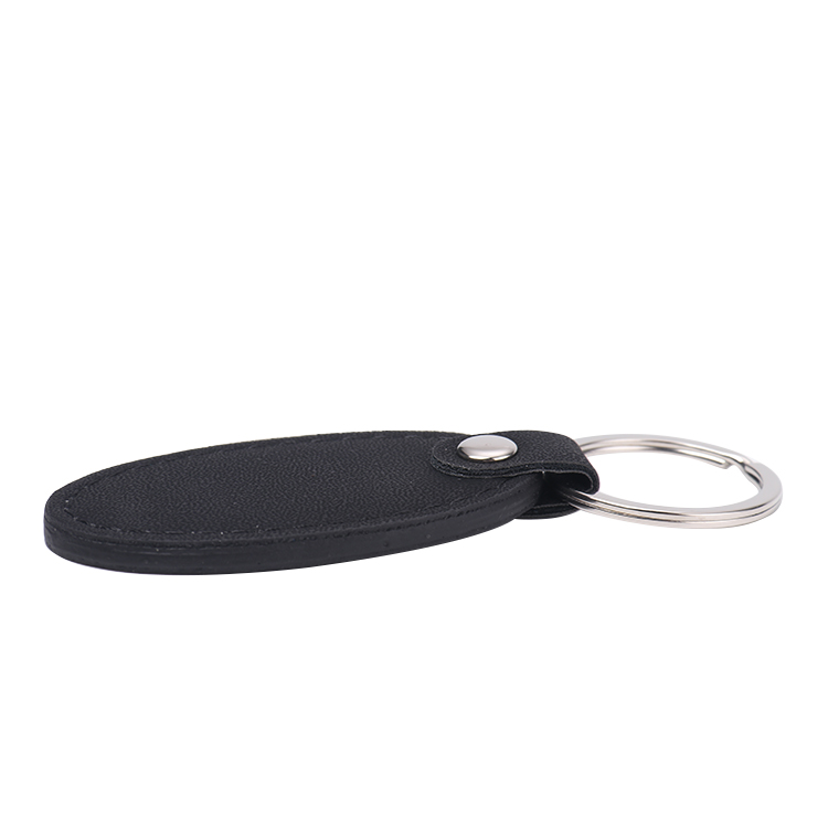 Laser Blank Oval Shape Leather Keychains-black