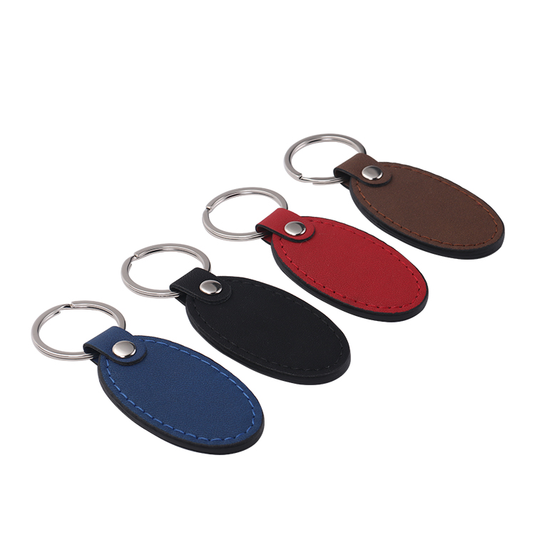 Laser Blank Oval Shape Leather Keychains-black