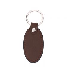Laser Blank Oval Shape Leather Keychains-brown
