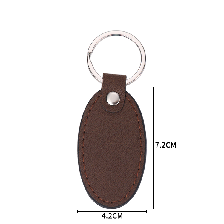 Laser Blank Oval Shape Leather Keychains-brown