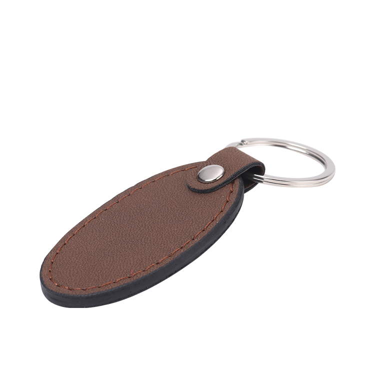 Laser Blank Oval Shape Leather Keychains-brown