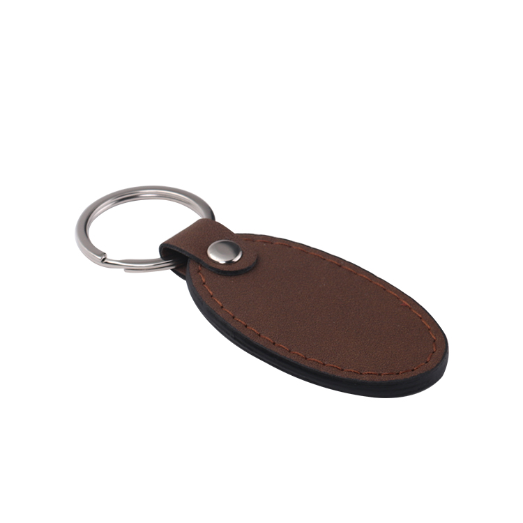 Laser Blank Oval Shape Leather Keychains-brown