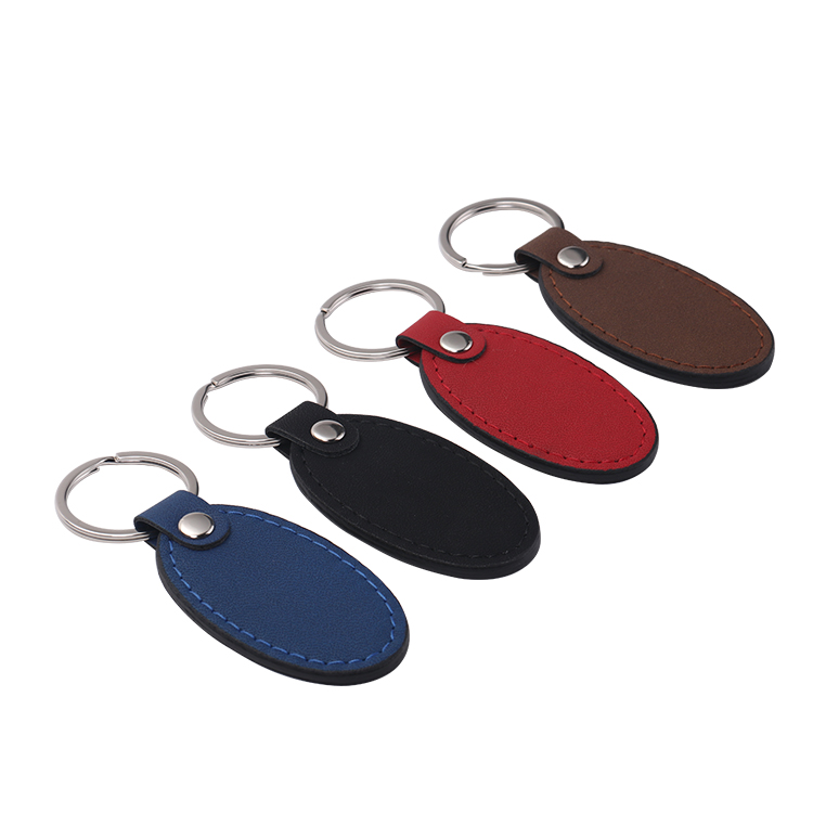 Laser Blank Oval Shape Leather Keychains-brown